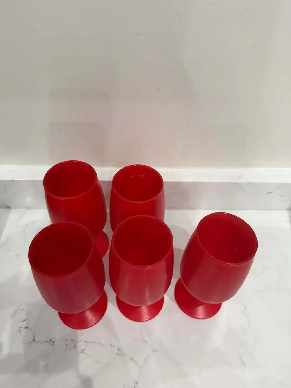Vintage Mid Century Modern Blendo Style Matte Coral Red Stemmed Goblet Wine Glas
